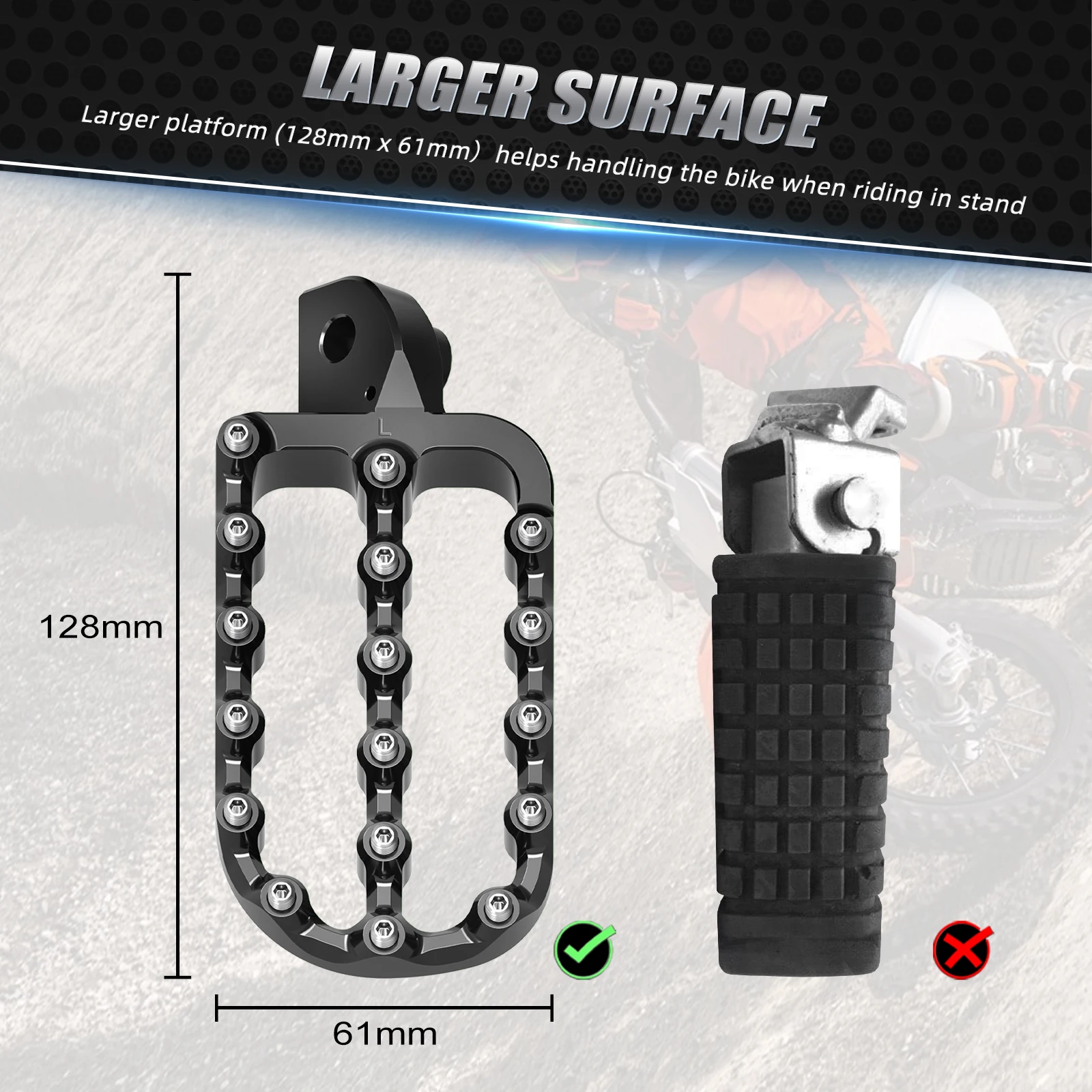 

Motorcycle Wide Footrests Footpegs for Kawasaki KLR 650 1987-2022 2023 2024 Kawasaki KLR650 Footrest Forged Footpeg Foot Pedals