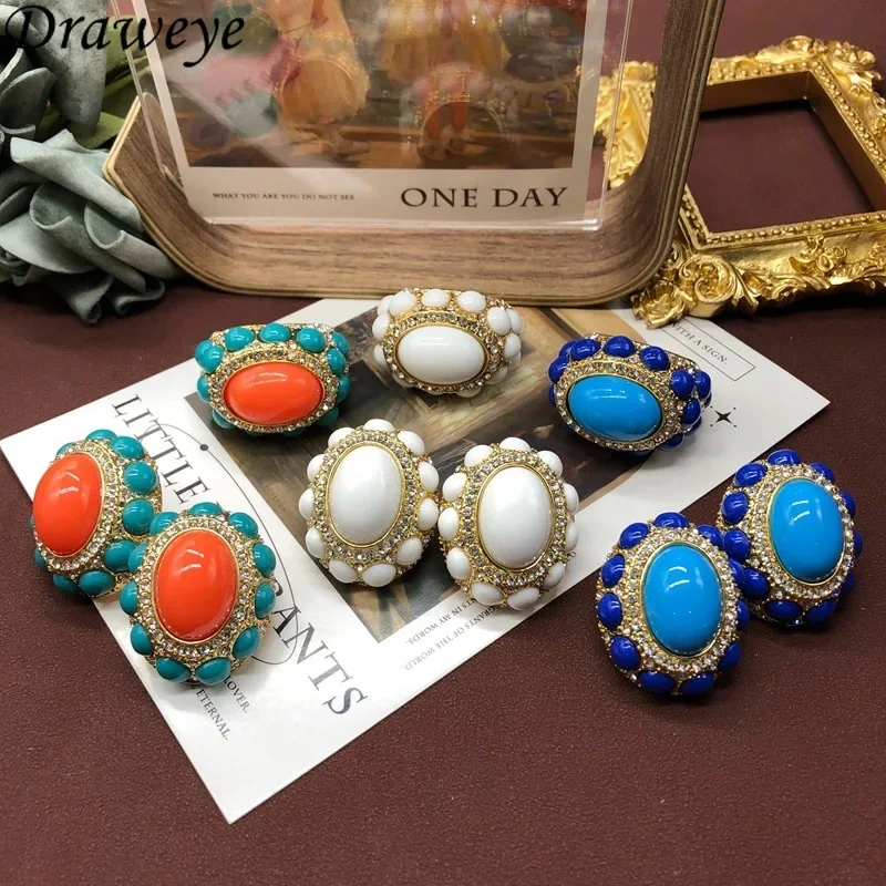 

Draweye Medieval Palace Style Stud Earrings for Women Vintage Geometric Elegant Fashion Jewelry Mix Color Pendientes Mujer