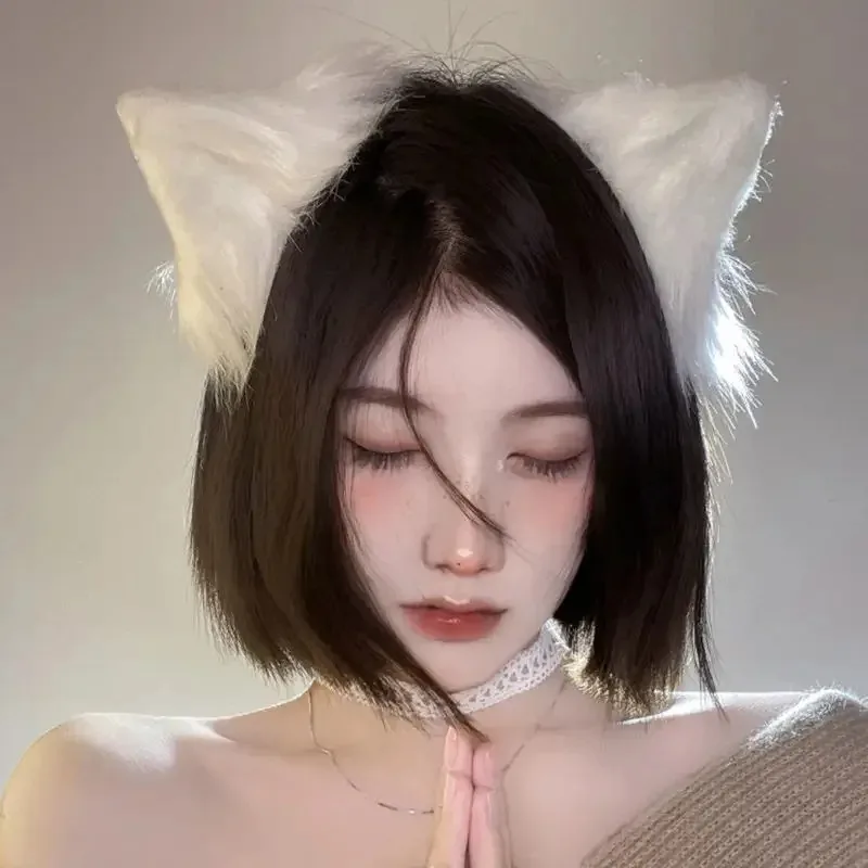 ss13Cute Cat Headdress Japanese Internet Celebrity White Plush Animal Ears Fox Hairpin Halloween Role Playing Pet Game