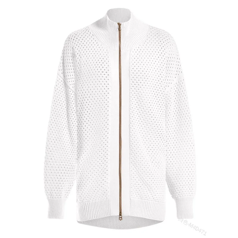 2023 giacca sportiva Cardigan Casual alla moda con cerniera a maniche lunghe con colletto da donna tinta unita