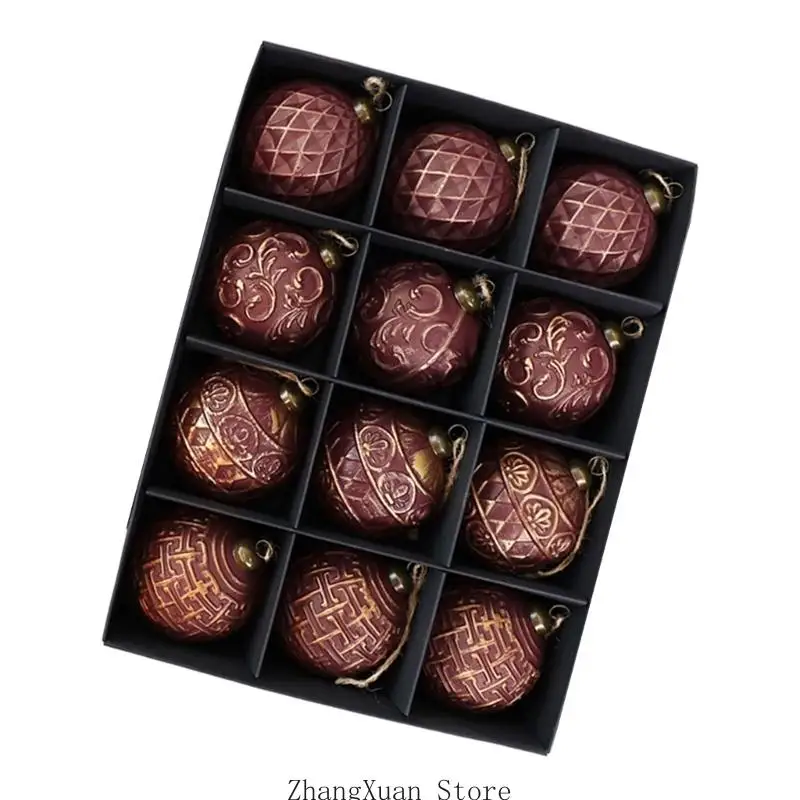 12 Stück antike hängende Kugeln für Baumregal und Kaminsims, Weihnachtsdekoration, 3 x – Detail 7