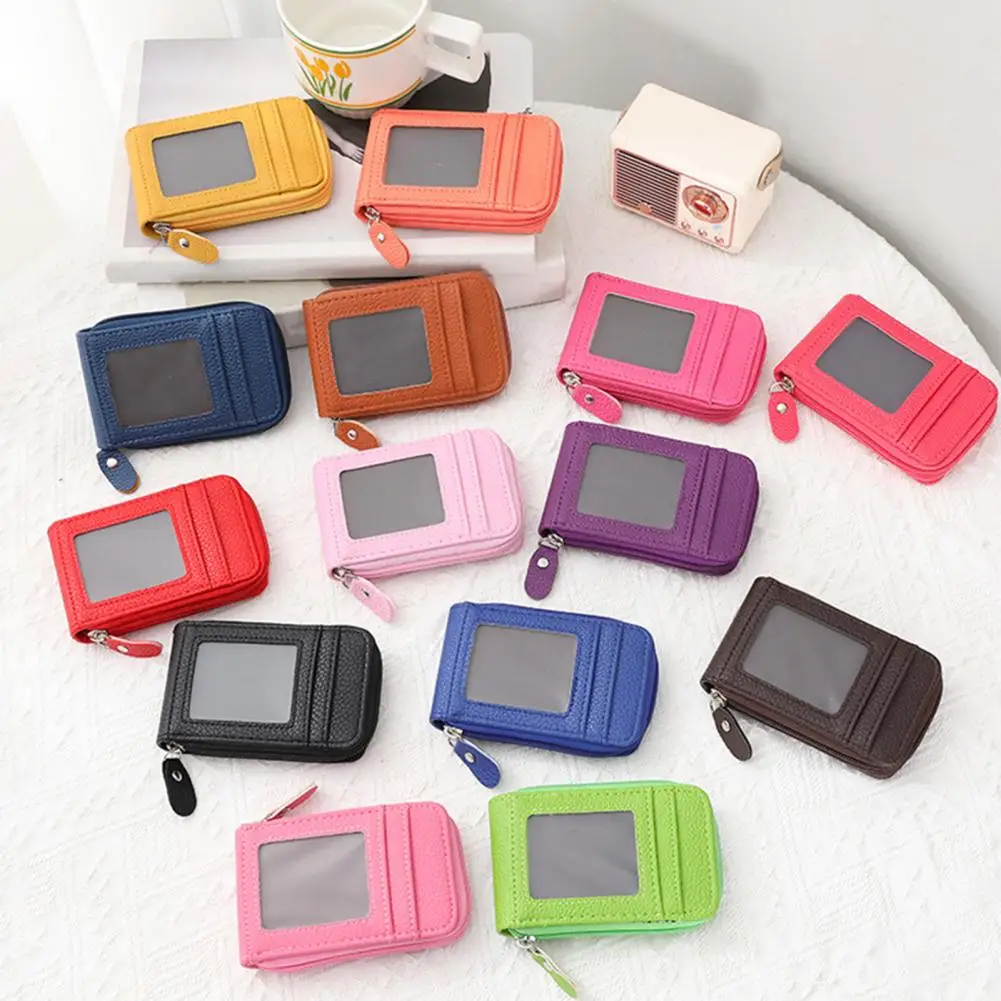 محفظة نسائية للعملات المعدنية مع 14 فتحة للبطاقات وحامل بطاقات ونافذة الهوية وحاملي الهوية المضادة للسرقة وسحاب للإغلاق ومحفظة من الجلد الصناعي بخياطة ثابتة