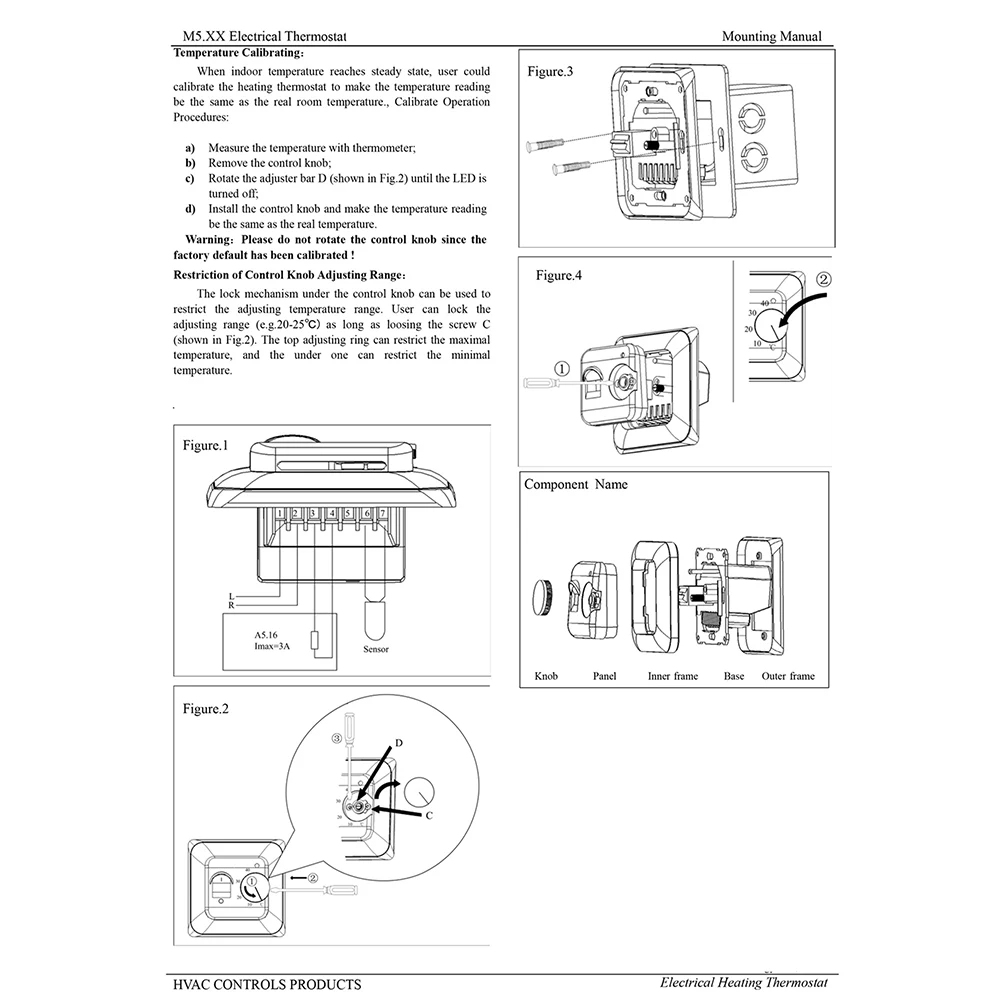 Black Non-Programmable Thermostat 16A 230V With External Floor Sensor For Electric Underfloor Heating Temperature Controller