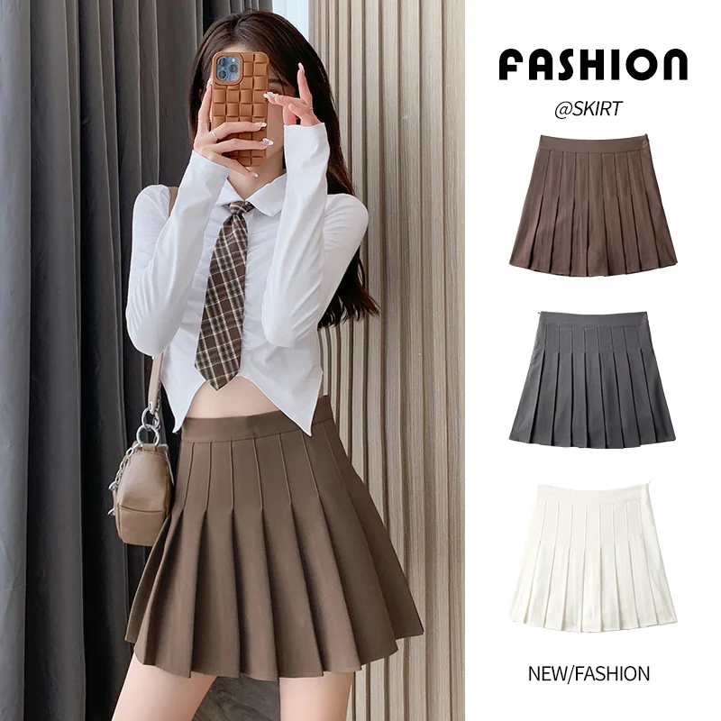 

High Waist Solid Pleated Mini Skirt for Women Summer Spring Korean Preppy Style Fashion Cute A-line Skirts Y2K Skort Clothes