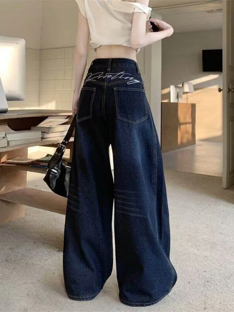 

Retro American Knife Jeans Loose Straight Leg Wide Leg Pants Men Women Sle Spring New Small ence Design Sense
