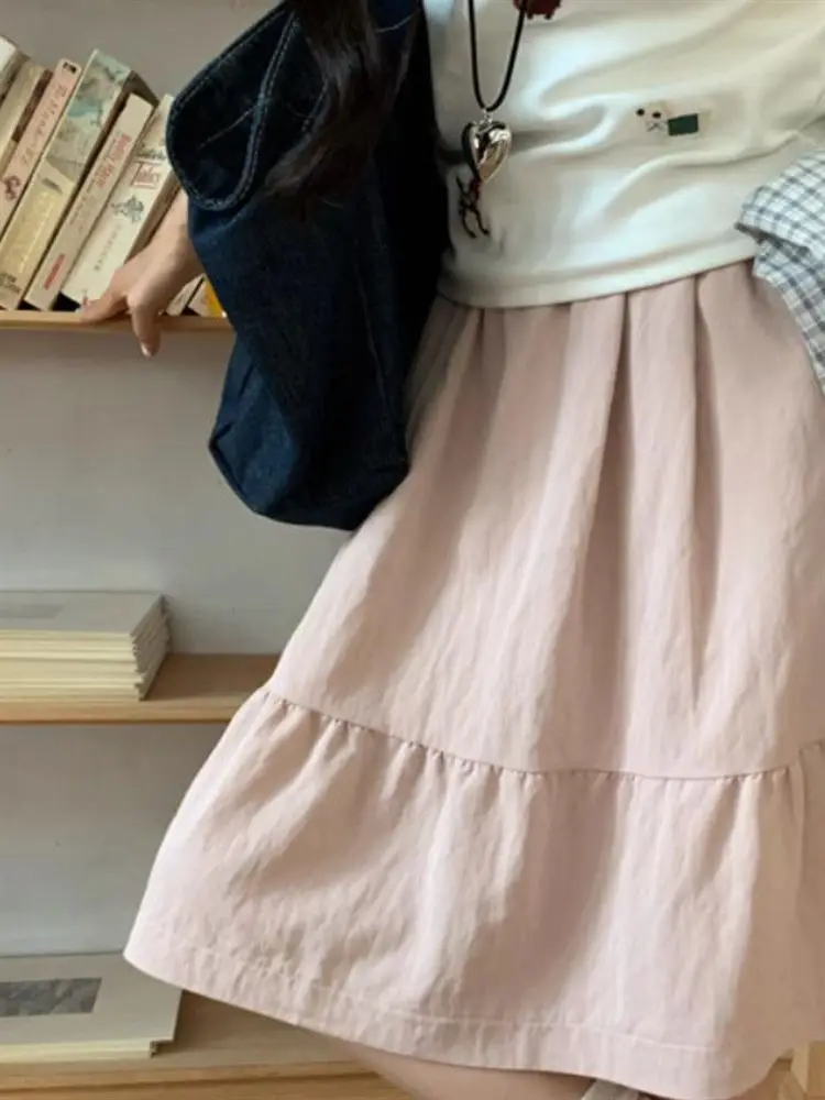 กระโปรงทรงเอเอวสูง สไตล์ญี่ปุ่น สำหรับผู้หญิง ฤดูใบไม้ผลิ/ฤดูร้อน 2025 รุ่นใหม่ สไตล์นักศึกษา กระโปรงทรงร่ม