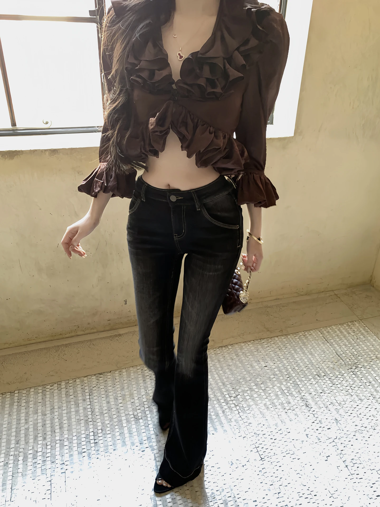 

Vintage Bla Bell Bot Jeans Women's Slimming Tight Long Pants Leg Lengthening Filter Faion Casual Cotton Blend Denim