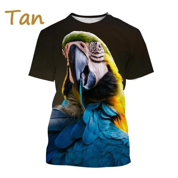 Summer New Fashion Men\'s 3D Printing Parrot Pattern T-shirt Flower T-shirt Breed Cool Short Sleeve Top