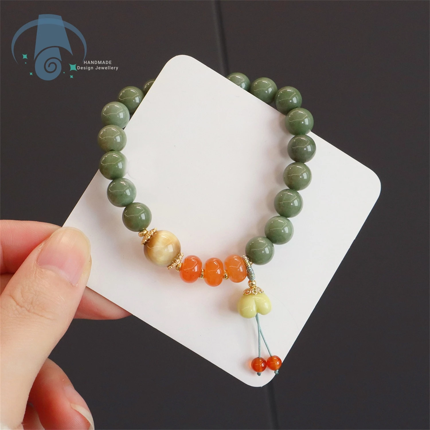 Floral Beads Bracelet For Women New Chinese Style Avocado Color Alashan Natural Stone Adjustable Bangle Elegant Fashion