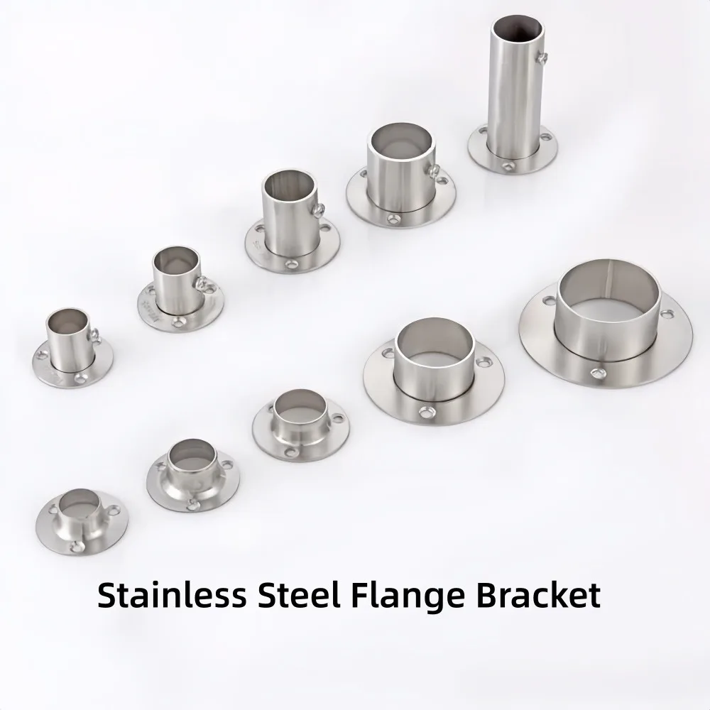 304SS Closet Flange Socket Bracket, 19-50mm Wardrobe Clothes Hanger Rod Fixing Base, Crossbar Support Flange Holder Buckle