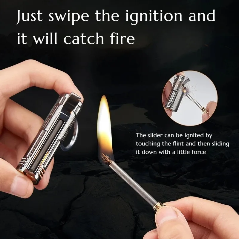 Metal Multifunctional Kerosenes Lighter Keychain, 10000 Times Ignition, Bottle Opener, Retro Classic Outdoor Gadget Gift for Men