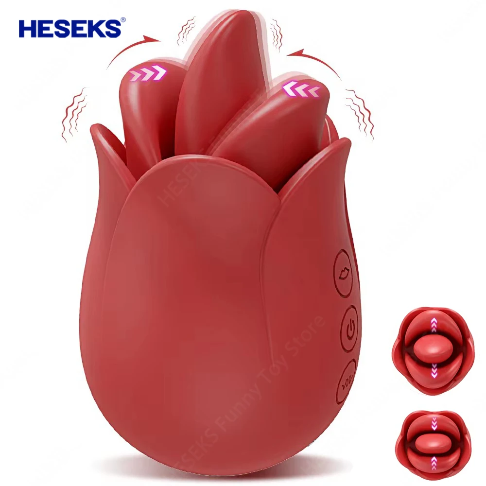 HESEKS Rose Powerful Tongue Licking Vibrator Nipple Stimulator Massager Clit Vibrators G Spot Masturbation Sex Toys for Women