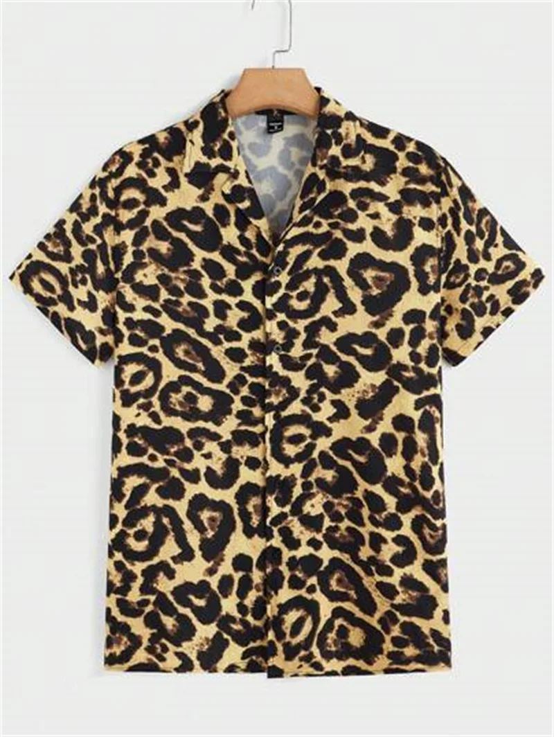 Casual Leopard Printed Men Shirt Short Sleeve Party 2024 Camisa Lapel Summer Fashion Mens Hawaiian Shirts Streetwear 5XL