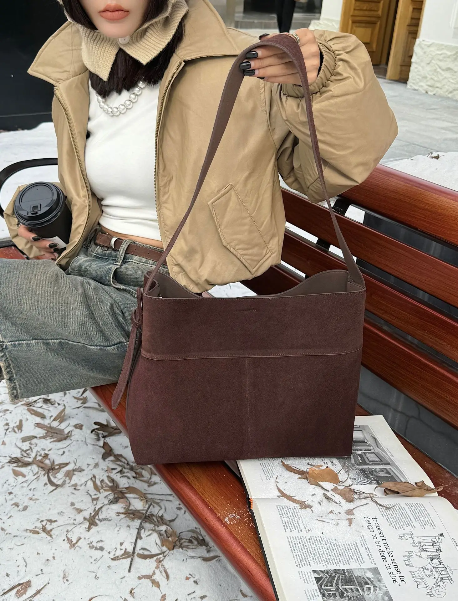 FIRMRANCH Maillard Color Series Versatile Frosted Leather Large Capacity Fashionable Commuting Shoulder Diagonal Bag Female Tote