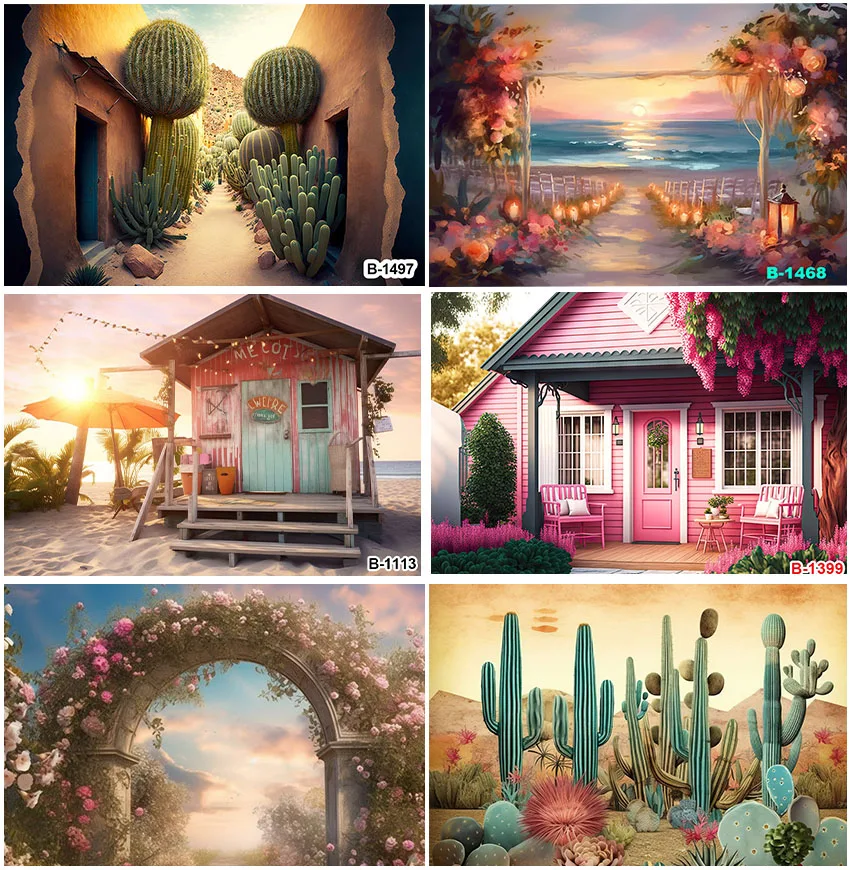 Sunshine Natural Scenery Backdrops Party Holiday Decoration Seaside House Landscape Family Portrait Backgrounds Photocall Props