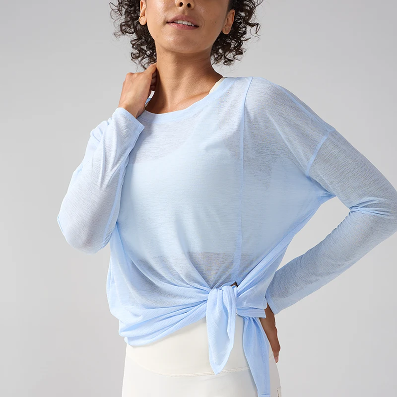 

Yoga Clothing Smock Women Fitness Sports T-shirt Slit Quick-drying Thin Loose Breathable Training Long-sleeved Fitness Tops
