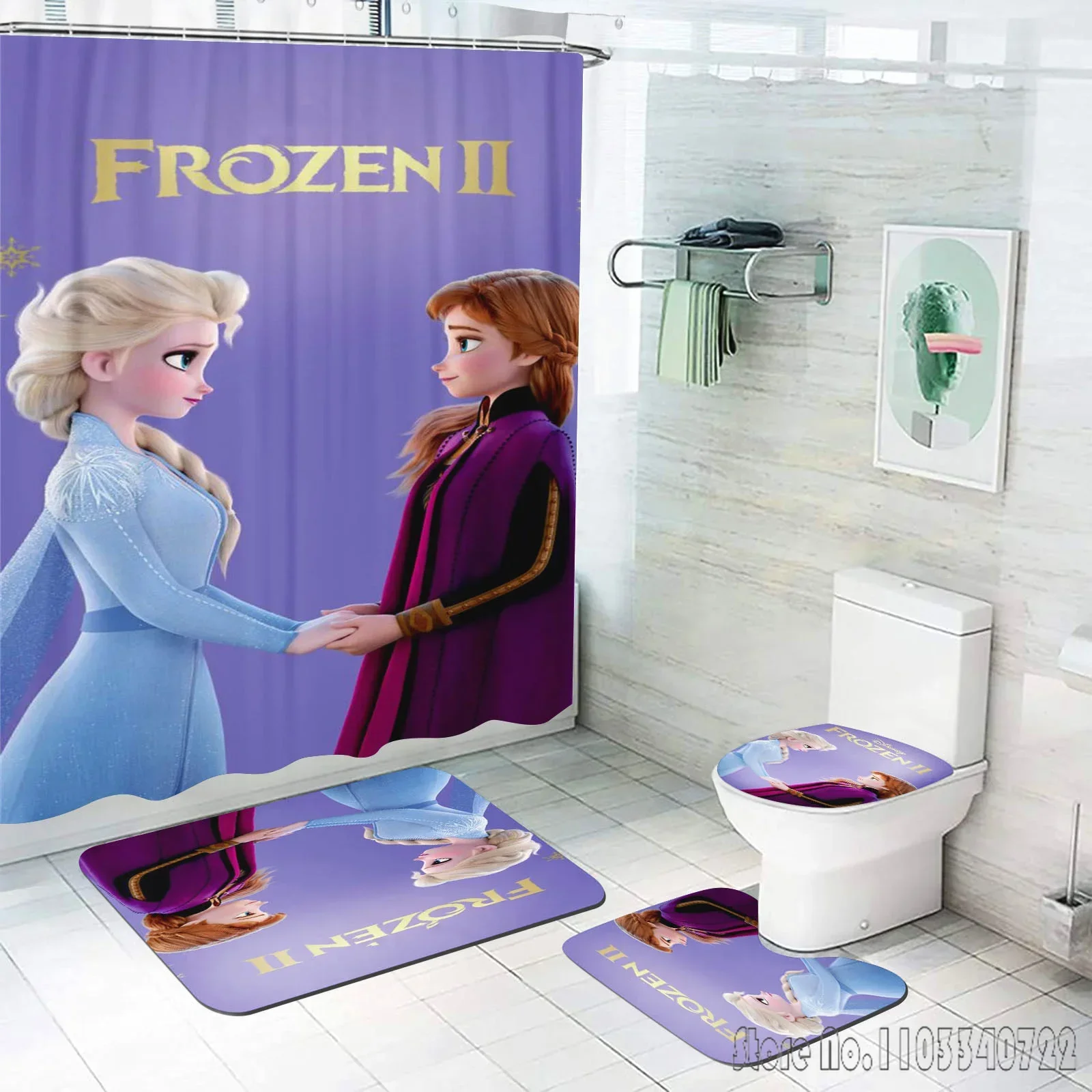 Frozen, Elsa, Princess Aina Bathroom Accessories Shower Curtain Anime 4 Piece Set Mats And Curtains Home Anime