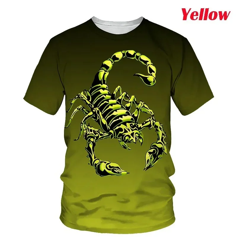 Trend Cool Men Green Gradient Scorpion 3D Print T-Shirt Crew Neck Short Sleeve Animal Graphic Novelty Tee Casual Streetwear Tops