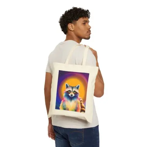 Polarshe Cotton Canvas Tote Bag Raccoon in Pop Art Colors Fantasy Style Design 5, Gift