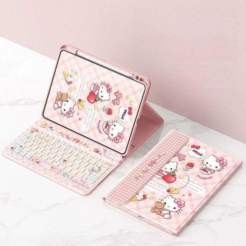 

Cute HelloKitty Bluetooth Mouse Keyboard Set for Ipad 11in 11th A16 Pro Air7 Air6 Air5 Air4 10th 9th 10.2in Rotating Tablet Case