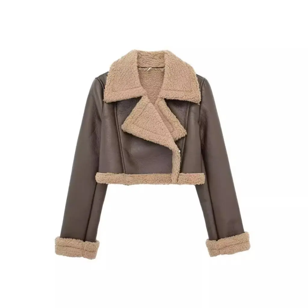 

Winter Women's Double-Sided Fleece Short Jacket Coat European American Style Lapel Fur One-Piece Outerwear