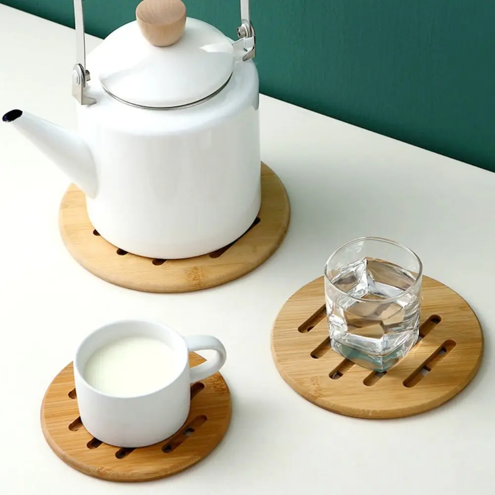 

2Pcs Japanese Style Bamboo Pot Holder Square/Round Anti Scald Heat Resistant Holder Stackable Hollow Dishes Stand