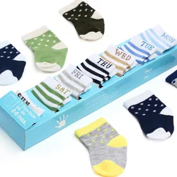 7 Pairs Set for Baby Socks Soft Cotton Cute Animal Smile Face Spring and Autumn for 0-6 Months Toddler Boys and Girls W0040W0052