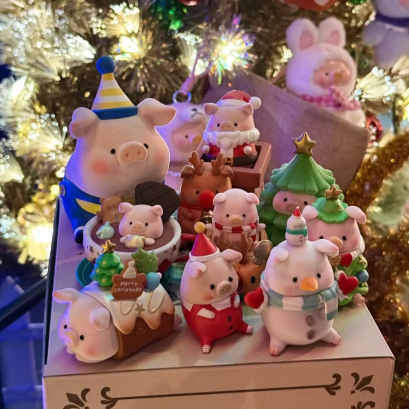 

Подлинная рождественская глухая коробка Lulu The Pig, рождественские украшения, милая игрушка, кавайная модель, гаражный комплект, праздничный подарок, брелок