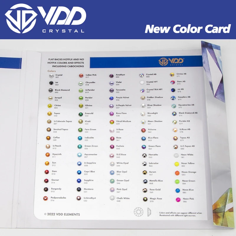 VDD Color Chart AAAAA Crystal Rhinestone High Quality Hot Fix/Non Hotfix Stones Color Card For Compare Choose Various Colors