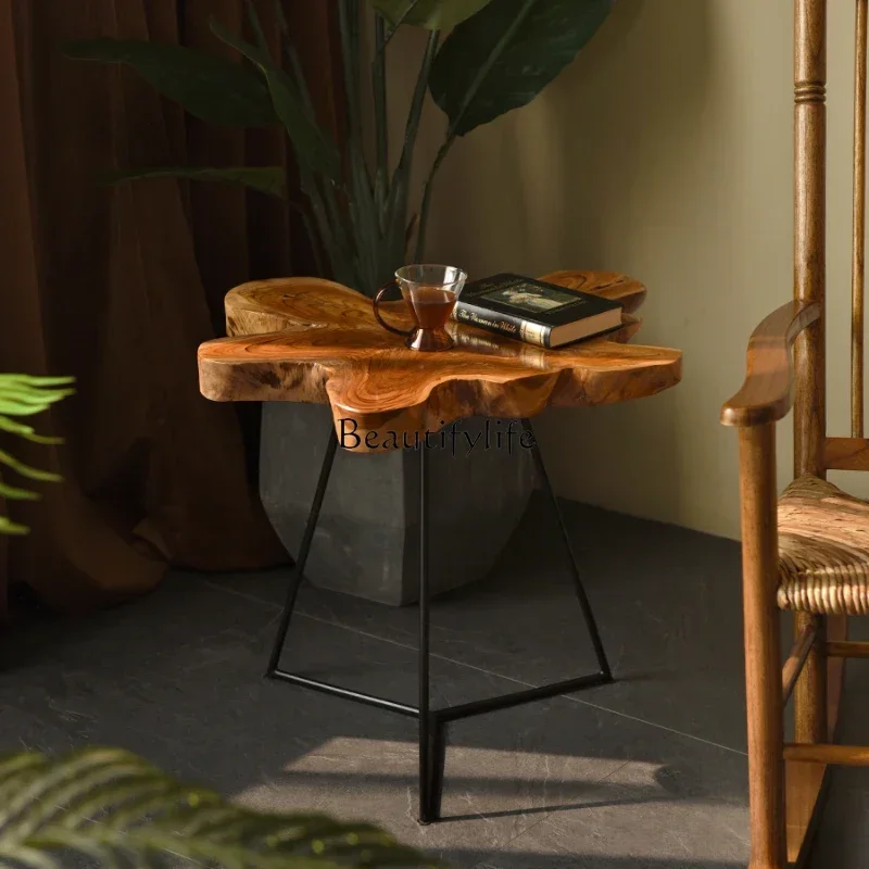 Teak Side Table Log Nordic Solid Wood