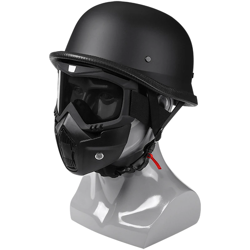 

German Retro Style Motorcycle Half Helmet 108 Matte Black Face Mask Windshield All Seasons Universal Motorcycle Half Helmet