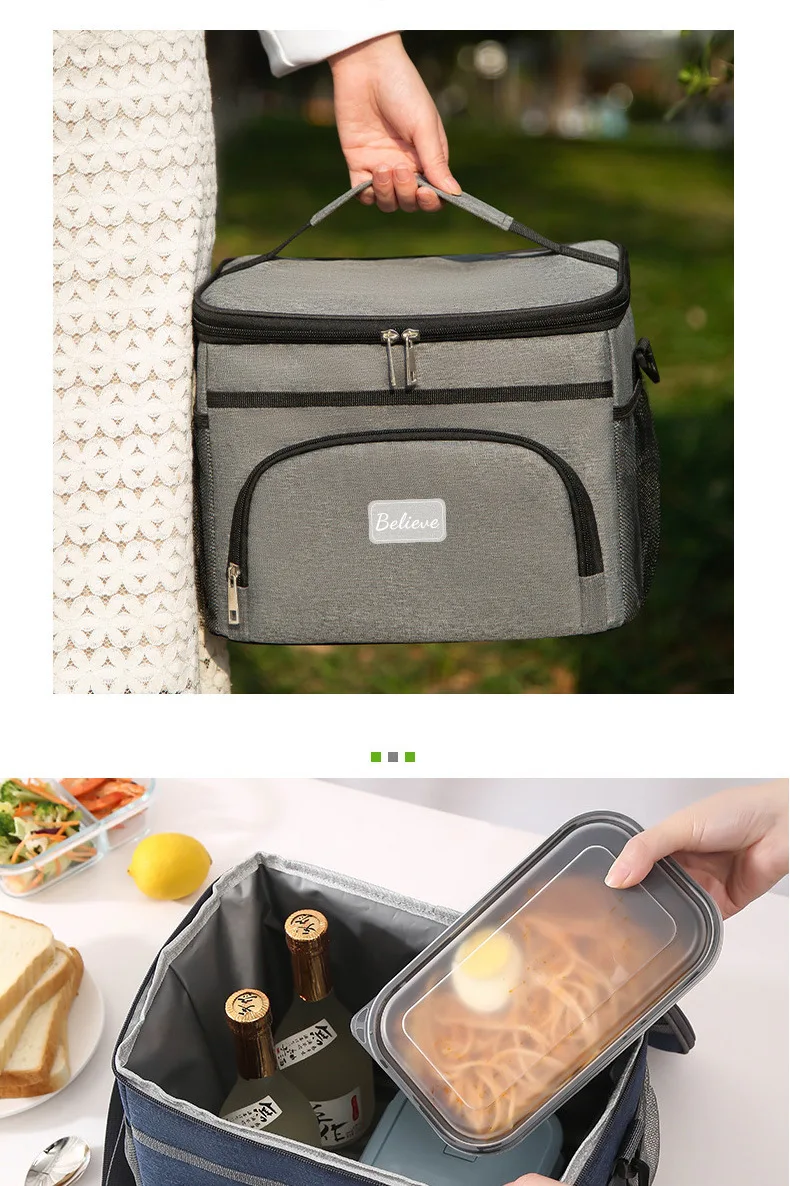 Isolierte Tasche, große Picknicktasche für den Außenbereich, isolierte Umhängetasche aus Oxford-Stoff, verstärkte Kühltasche mit Aluminiumfolie. – Detail 11