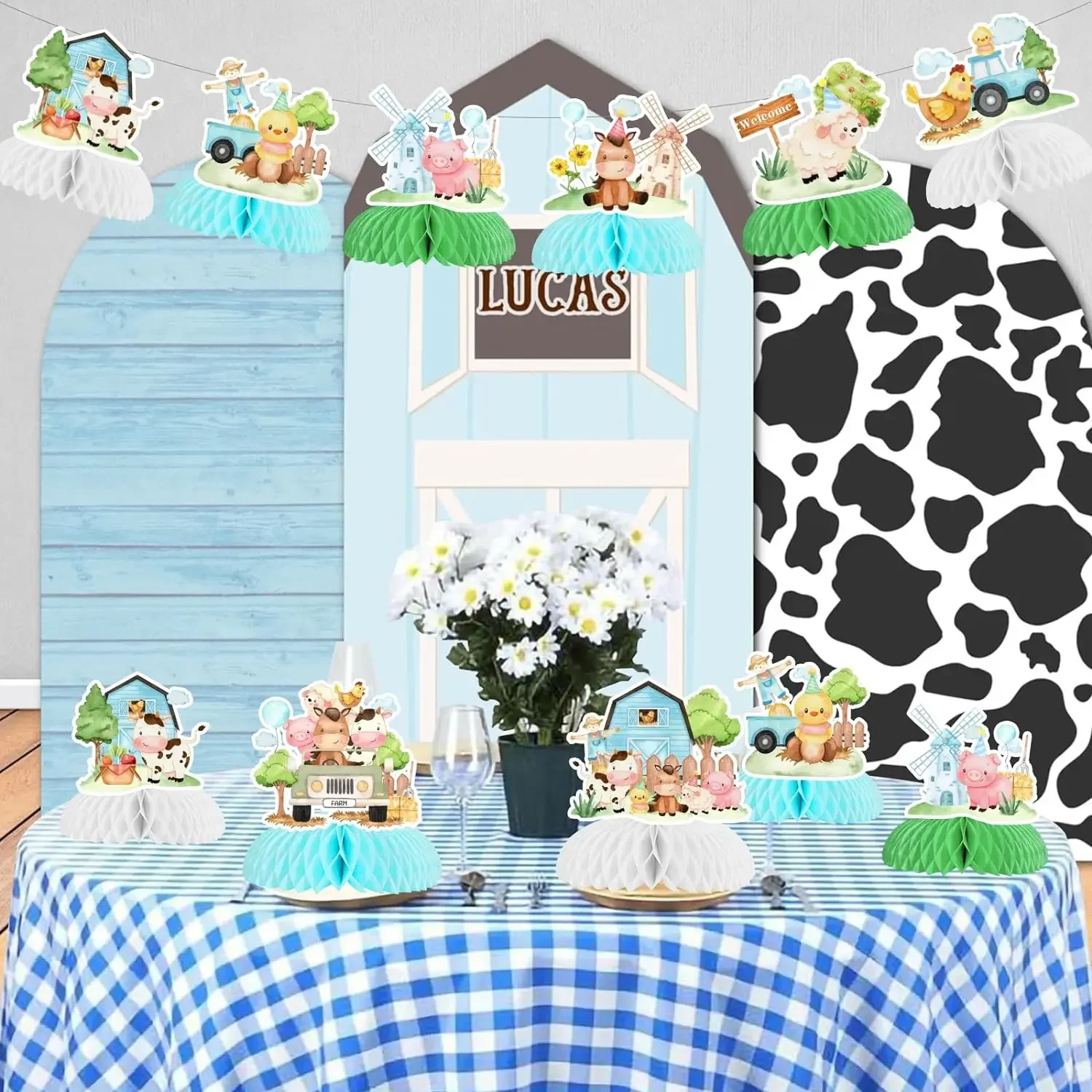 Farm Animal Honeycomb Centerpieces, Table Toppers, 3D Barn Animal Cutouts for Boys, Baby Shower, Birthday Party Supplies