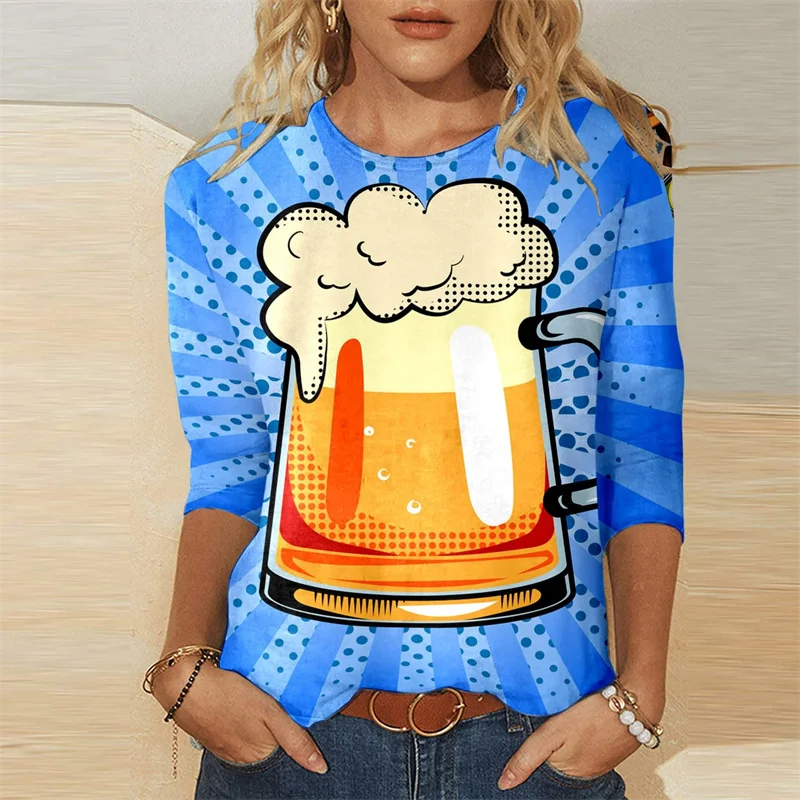 

Fashion 3D German Oktoberfest Beer Festival Printing Long Sleeve T Shirt Women Funny Streetwear Long Sleeve Crew Neck Shirt Top