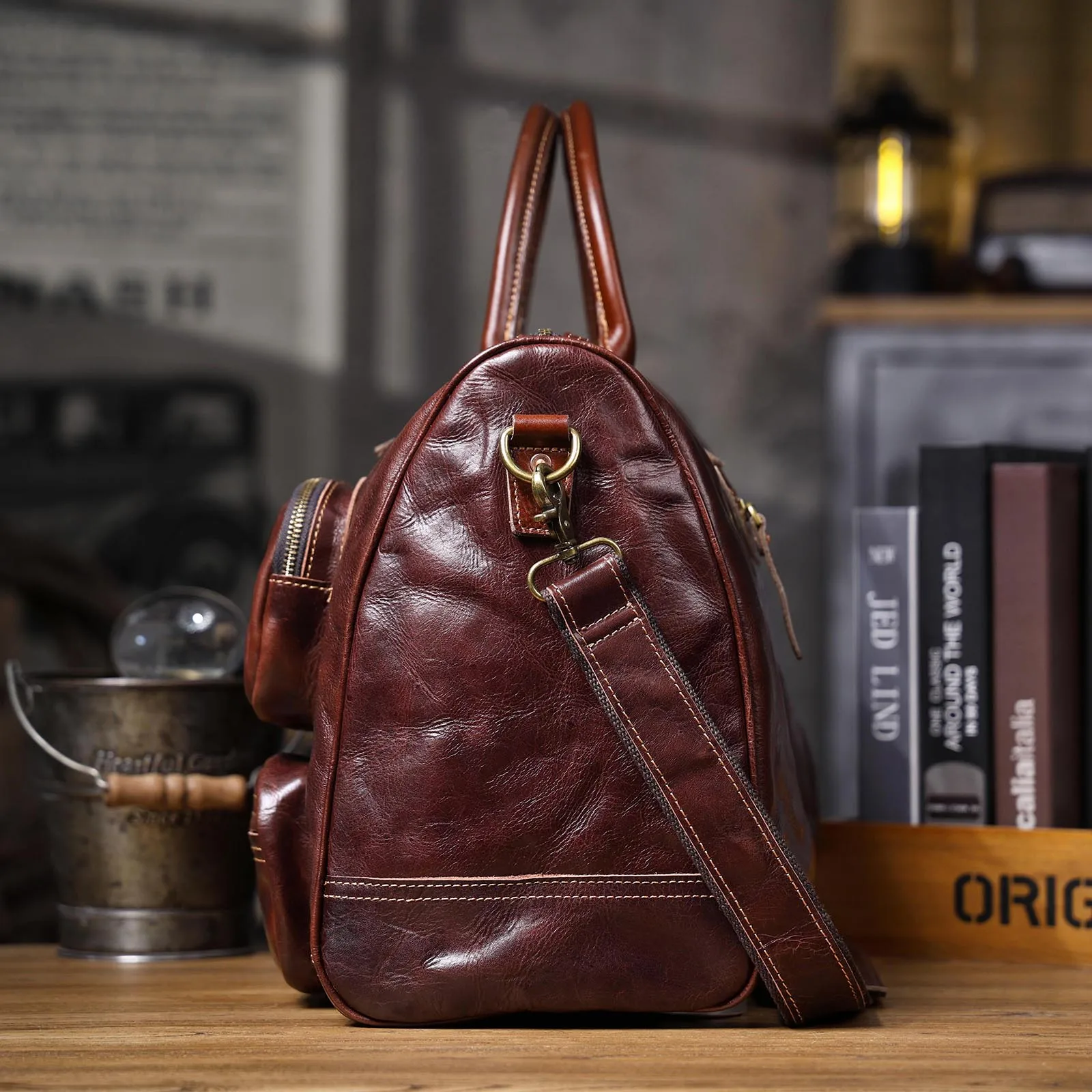 S.WORKER Vintage Echtleder-Reisetasche Italienische Rindsleder-Reisetasche Herren-Weekender-Tasche Sporttasche Handgepäck – Detail 16