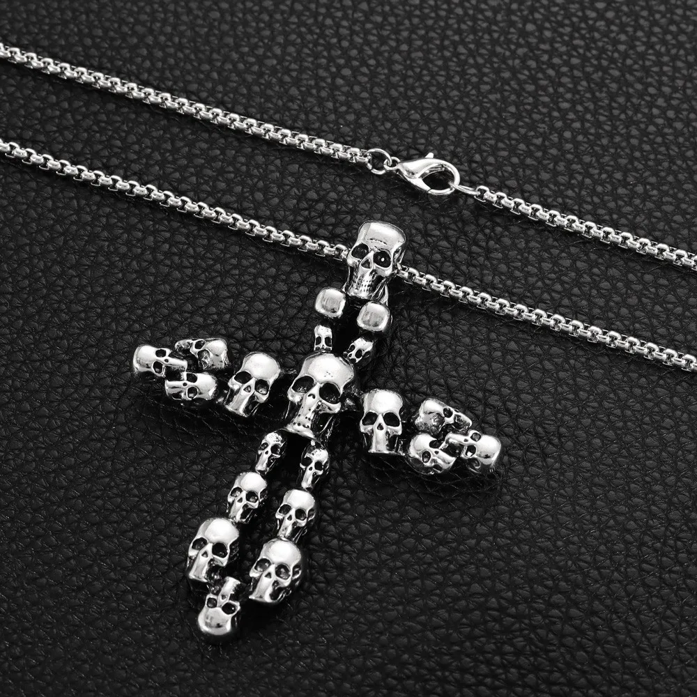 Punk Hip Hop Personality Skull Cross Amulet Necklace Gothic Trend Men's Party Gift Accessories