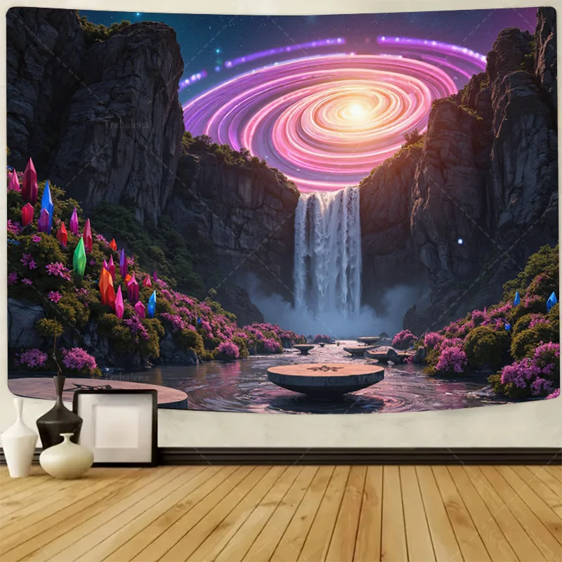 

1шт настенный гобелен "Воскресьянский водопад галактика гобелен - яркий космический пейзаж искусства"