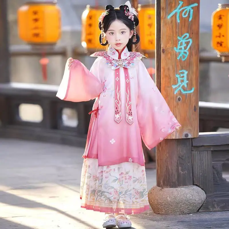 

Children's Hanfu Spring/Summer High end Ming made Cloud Shoulder Ancient Costume Set with Chinese Style Tang Style Super Immorta