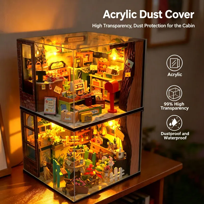 DIY Miniature Dollhouse Kit 3D Wooden Puzzle Model With Furniture Dust Cover Handmade Craft Home Decor Birthday Gift for Adults