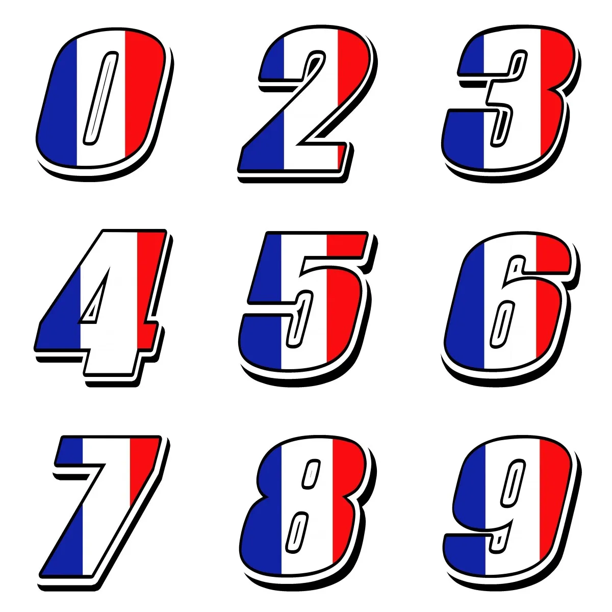 

France Flag Number 0123456789 Sticker for Decorate Stickers for Motorcycle Car Wall Window Glass Laptop Bumper Off-road Racing