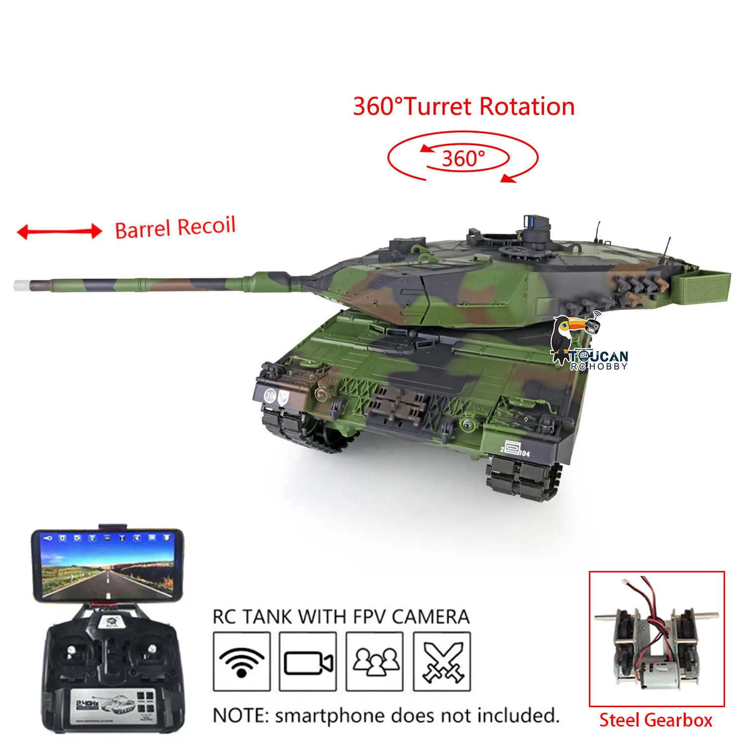 

Henglong 1:16 7.0 Leopard 2A6 RC Tank 3889 2.4G Plastic RTR Hobby Grade Battle Vehicle Collectible Toys for Adults