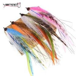 Vampfly 1pc/4pcs #2/0 Grizzly Saddle Hackle Streamer Fly 3D Fish Eye Silky Fiber Fly Fishing Flies Trout Muskie Fishing Lures