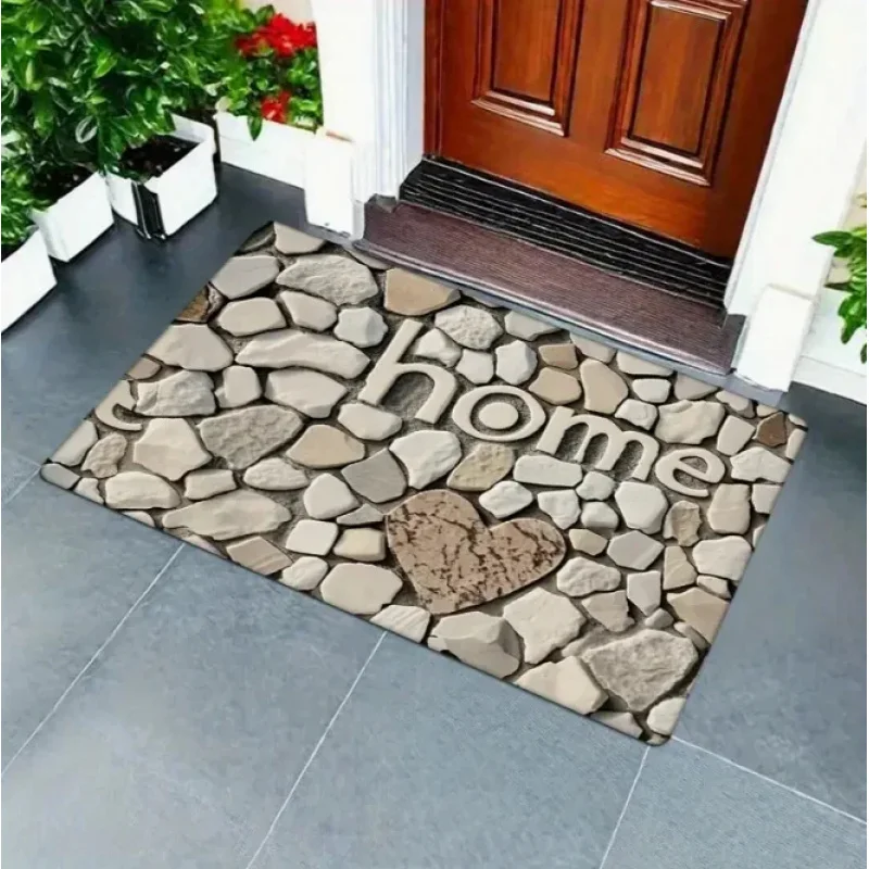 VIKAMA Stone Texture Moss Rug Non Slip Door Mat Entryway Entrance Carpet Bedroom Bathroom Floor Mat Home Decor Nature Style