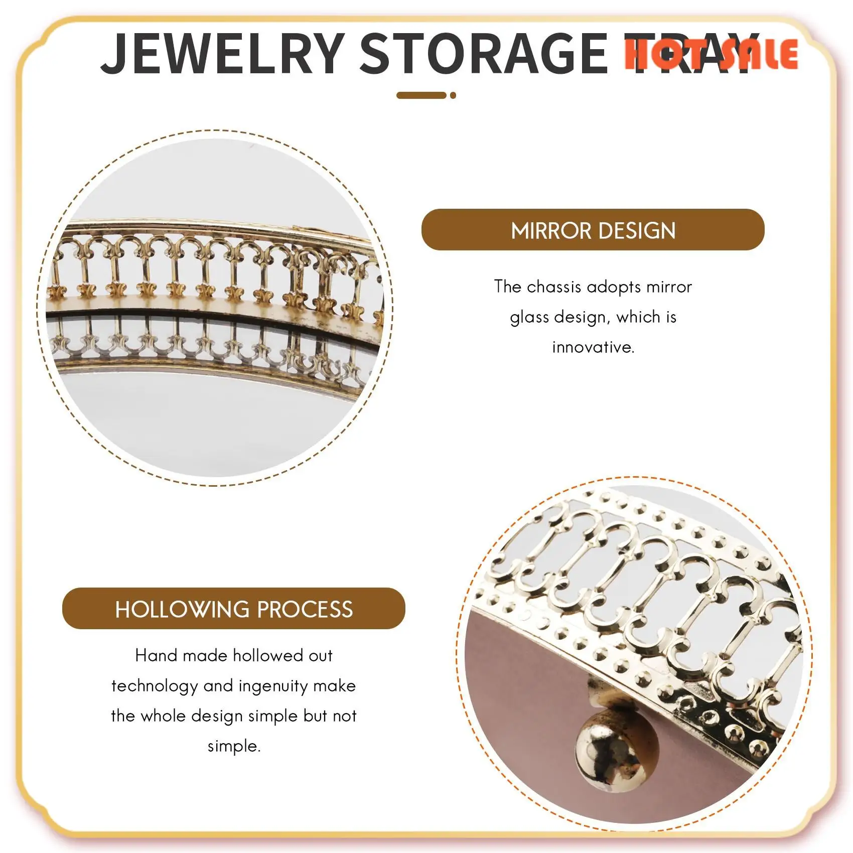 

ABFA Golden Iron Jewelry Storage Tray Glass Mirror Makeup Manager Desktop Cosmetic Dessert Decorative Display Tray