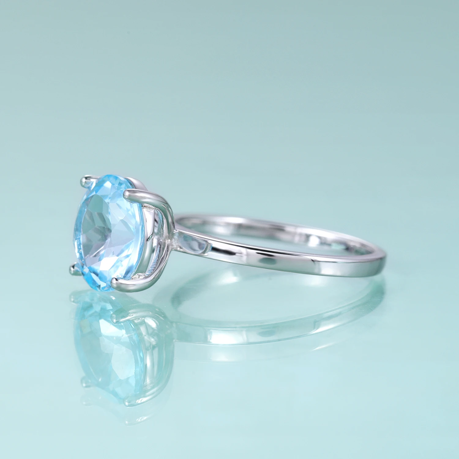 GEM\'S BALLET Round Sky Blue Topaz Four Prong Solitaire Engagement Rings 925 Sterling Silver Anniversary Promise Gift Ring