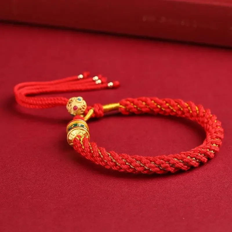 Refined Tibetan Hand Rope Six-character True Words Hand-woven Red Rope Hand-rubbed Cotton Woven Bracelet Female Thangka Lanyard