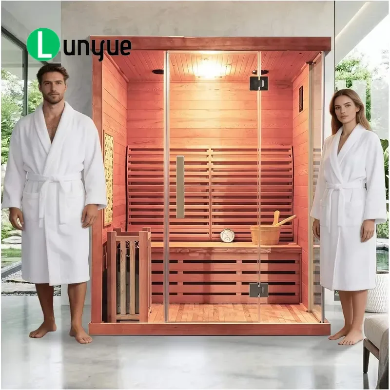 Canadian Redwood Indoor Steam Sauna Room for 2-3 People Family Spa Detox Relaxation with WiFi Function Wooden Cabin