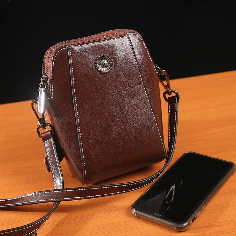 Bolsos cruzados de piel de vaca auténtica para mujer, bolsos de diseñador de lujo, bolso portátil para las axilas, bolso para teléfono informal para