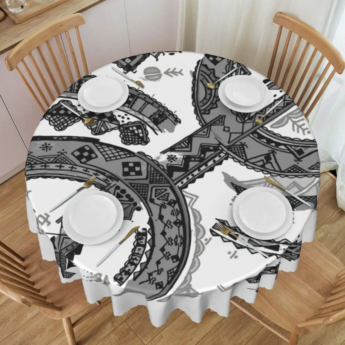 Customized Z Imazighen Round Tablecloths 60 Inches Berber Kabyle Carpet Table Cover for Dining Table Cloth