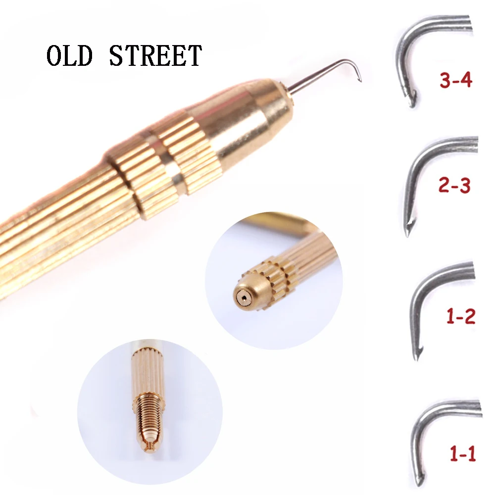 

Professional Bronze Wig Ventilating Holder with 4 Sizes Pin Needle Copper Handle Crochet Hook Tools for Wig Making
